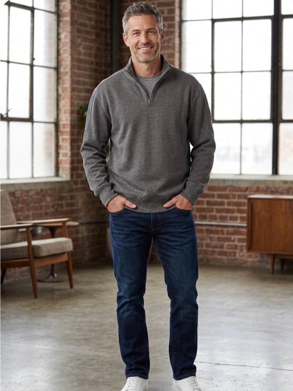 Roots Men's Quarter-Zip Pullover Sweater - Gray
